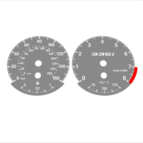 BMW E90 E92 335i 160 MPH+km/h Gray - Standard - 93