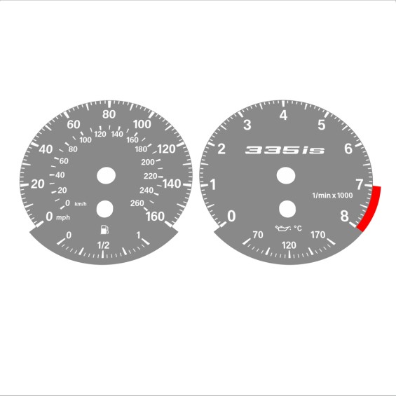 BMW E90 E92 335i 160 MPH+km/h Gray - Standard - 94