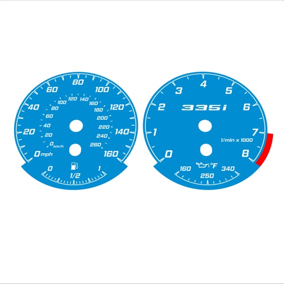 BMW E90 E92 335i 160 MPH+km/h Blue - Standard - 123