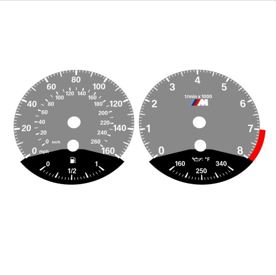 BMW E90 E92 335i 160 MPH+km/h Gray - Black Bottom - 74