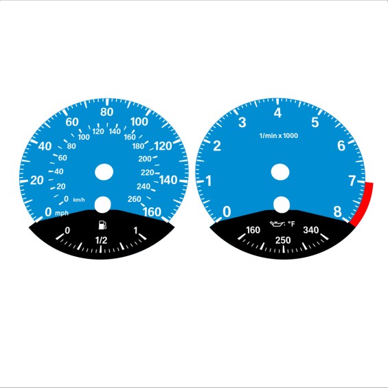 BMW E90 E92 335i 160 MPH+km/h Blue - Black Bottom - 73