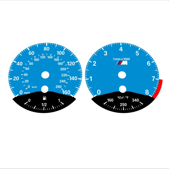 BMW E90 E92 335i 160 MPH+km/h Blue - Black Bottom - 74