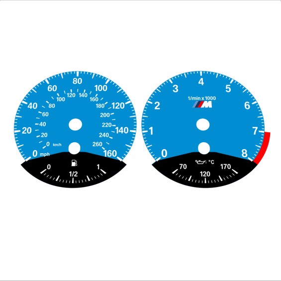 BMW E90 E92 335i 160 MPH+km/h Blue - Black Bottom - 92