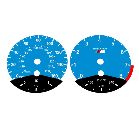 BMW E90 E92 335i 160 MPH+km/h Blue - Black Bottom - 98