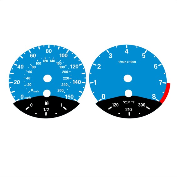 BMW E90 E92 335i 160 MPH+km/h Blue - Black Bottom - 103