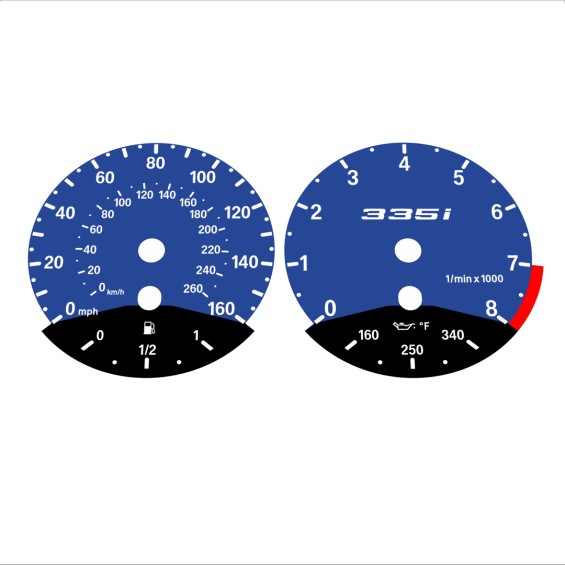 BMW E90 E92 335i 160 MPH+km/h Dark Blue - Black Bottom - 99