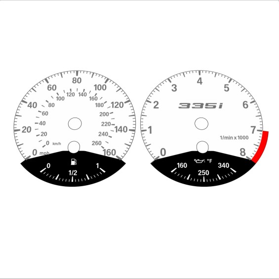 BMW E90 E92 335i 160 MPH+km/h White - Black Bottom - 75