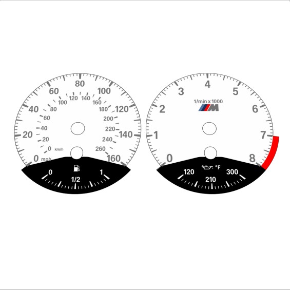 BMW E90 E92 335i 160 MPH+km/h White - Black Bottom - 80